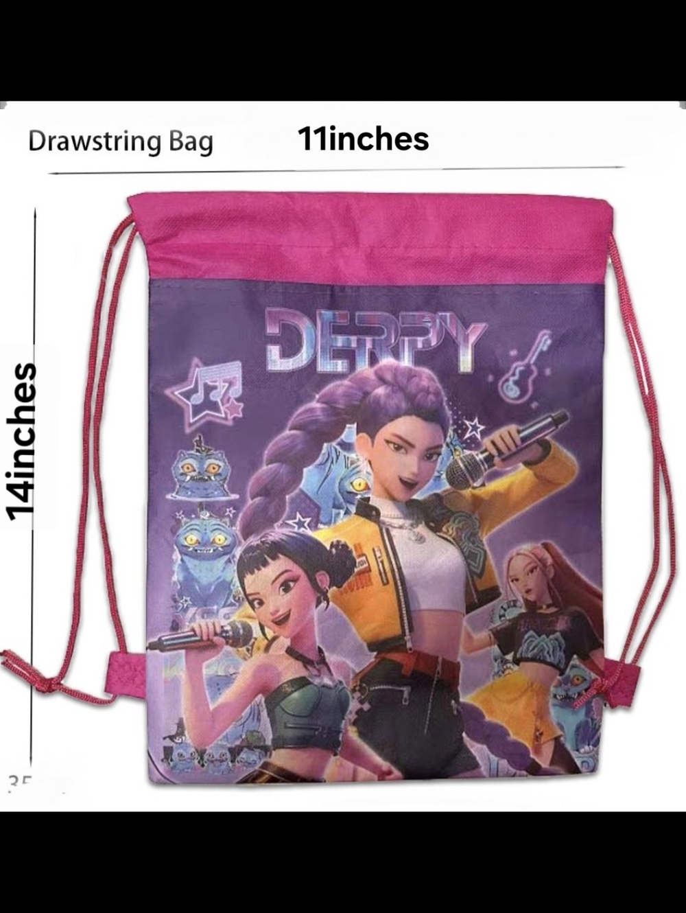 K-pop Derpy Purple & Pink Drawstring Backpack - Picture 3 of 3